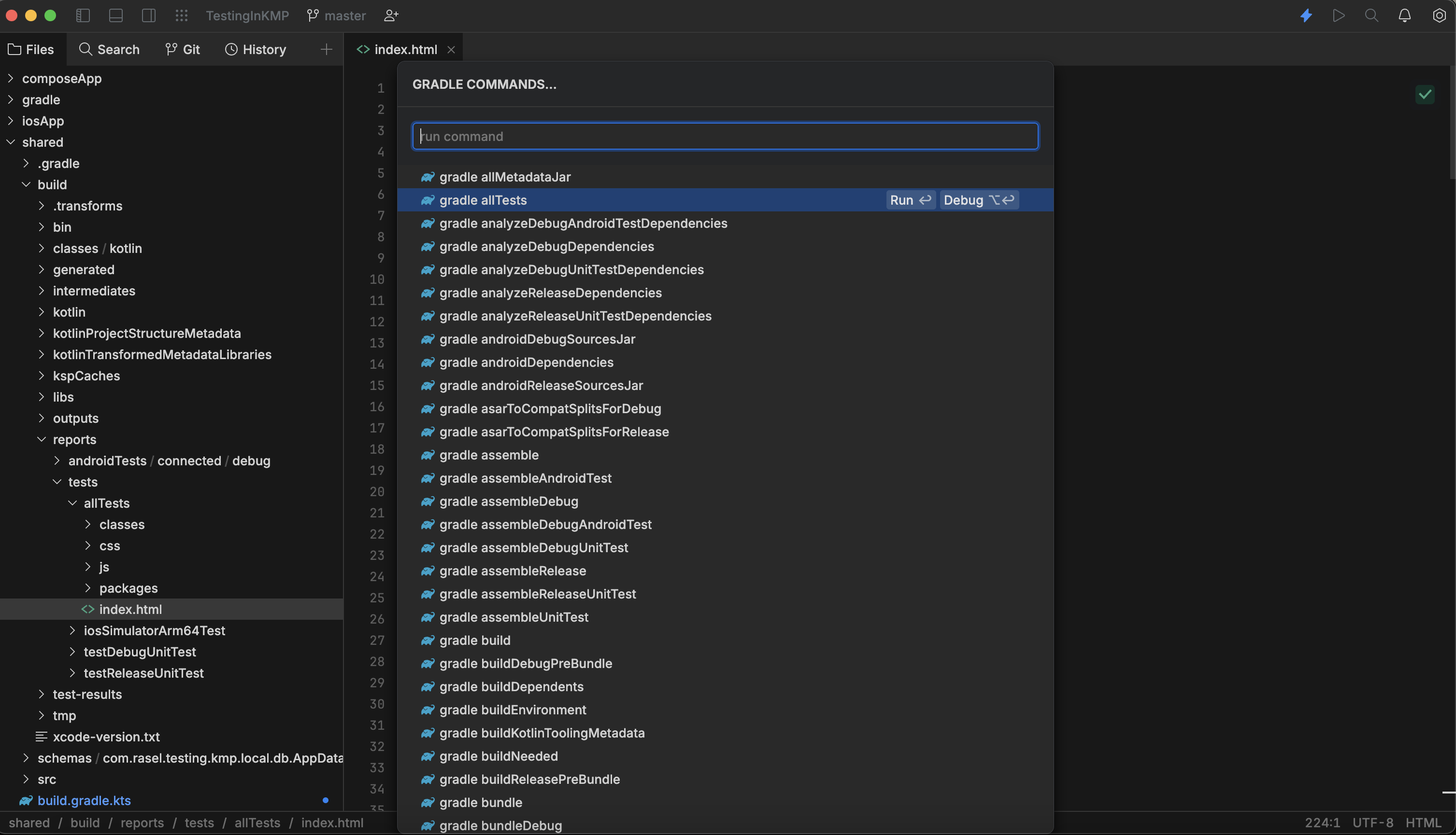 Gradle task allTests