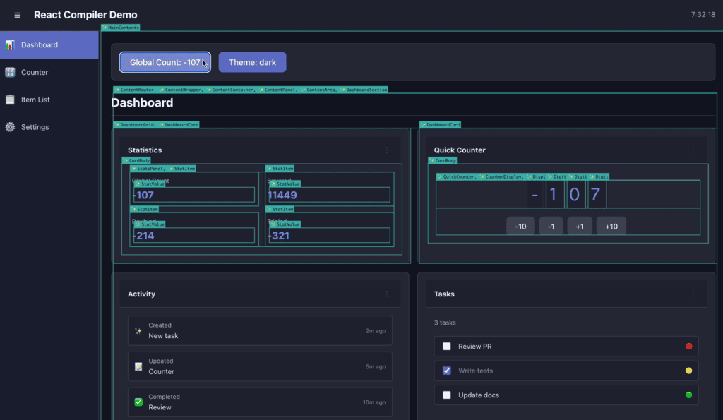 React Compiler を適用したプロジェクトにあるコンポーネントが再レンダリングされた際の Highlight 表示