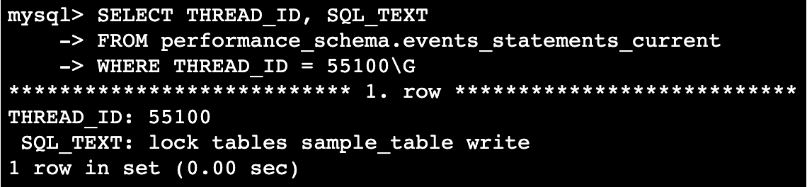 Result of selecting performance_schema.events_statements_current 