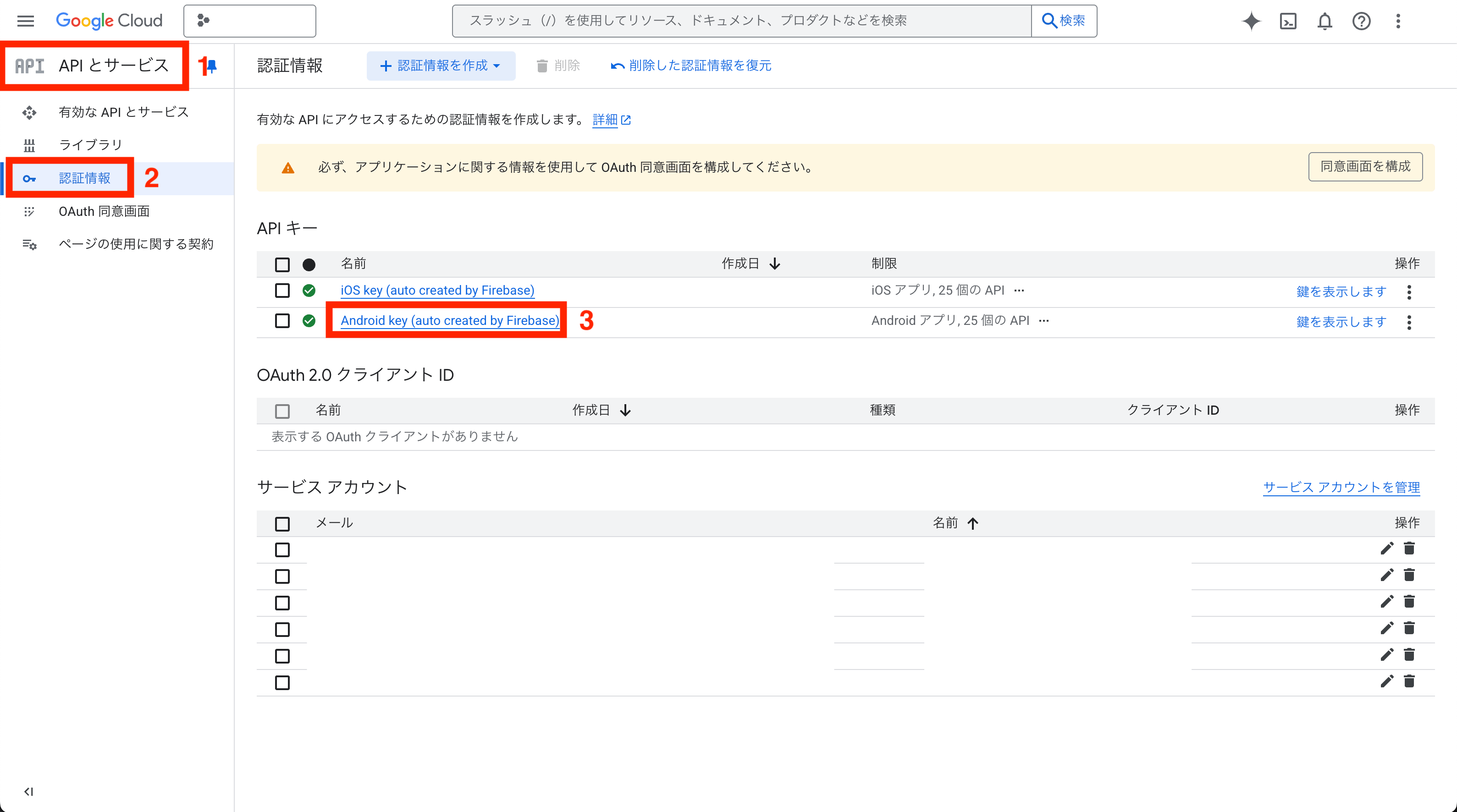Google Cloud Console - API Key選択