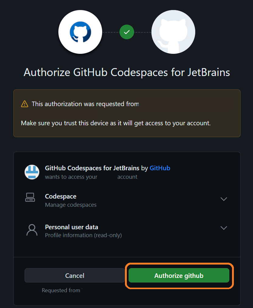 JetBrains Gateway - Authorize github