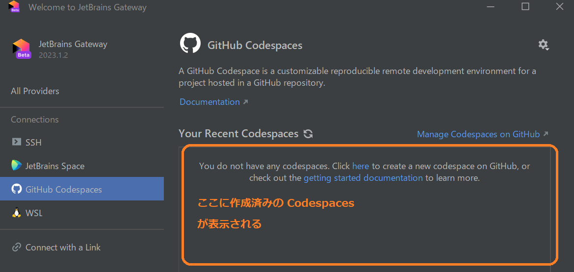 JetBrains Gateway - Open Codespaces