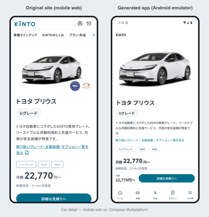 車種詳細:原サイトのモバイル版 vs CMP アプリ