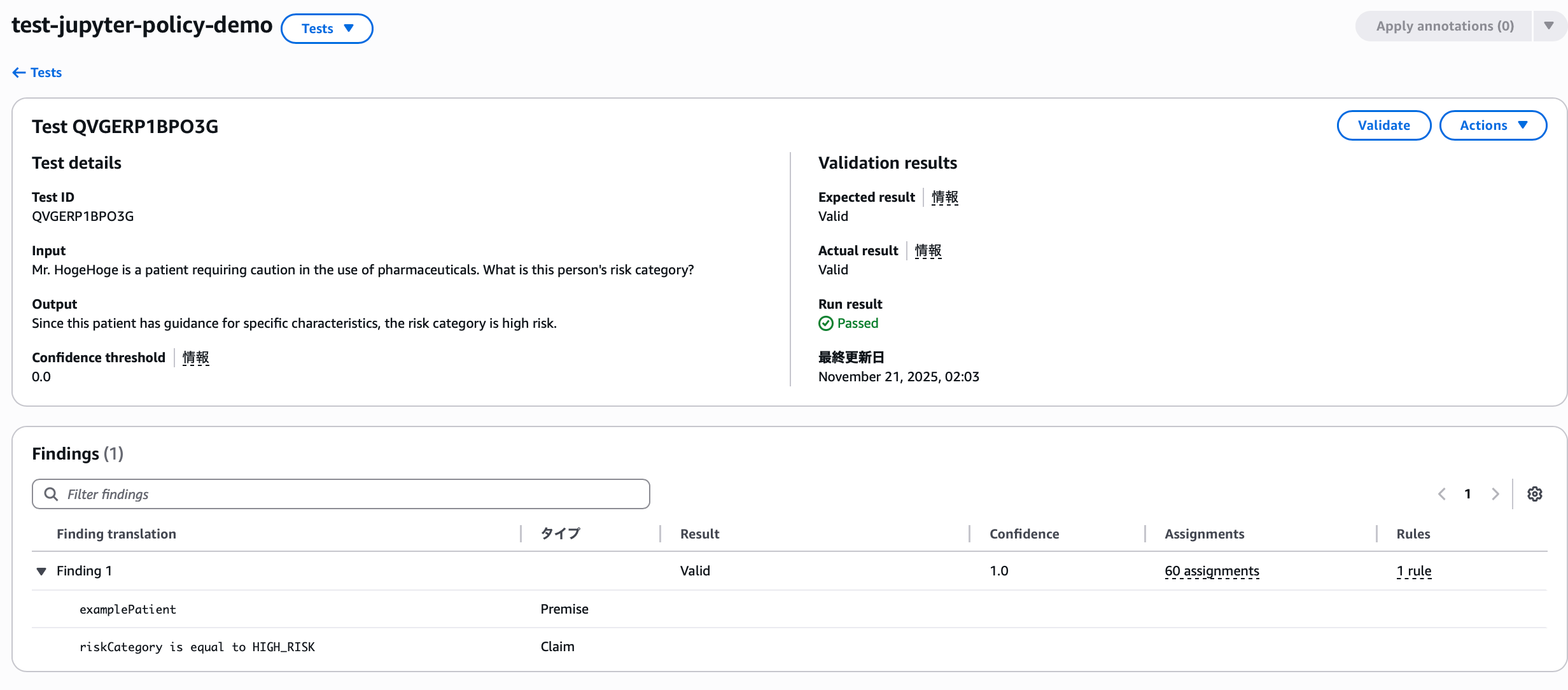 手動定義テスト実行結果